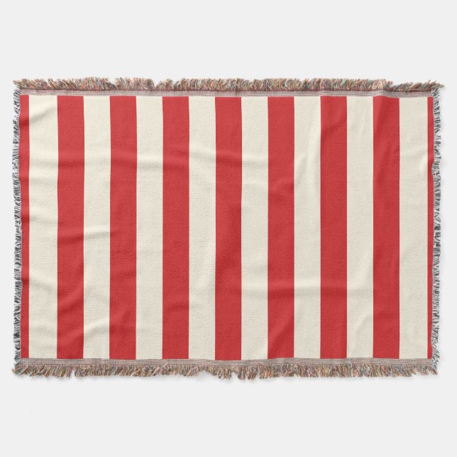 Tofu Cream Postbox Red Stripes Throw Blanket (Front)