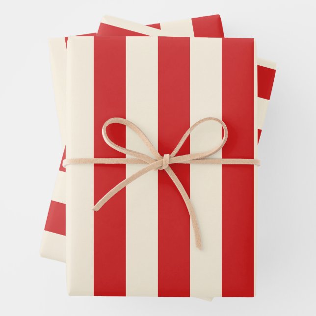 Tofu Cream Postbox Red Stripes Wrapping Paper Sheets (In situ)
