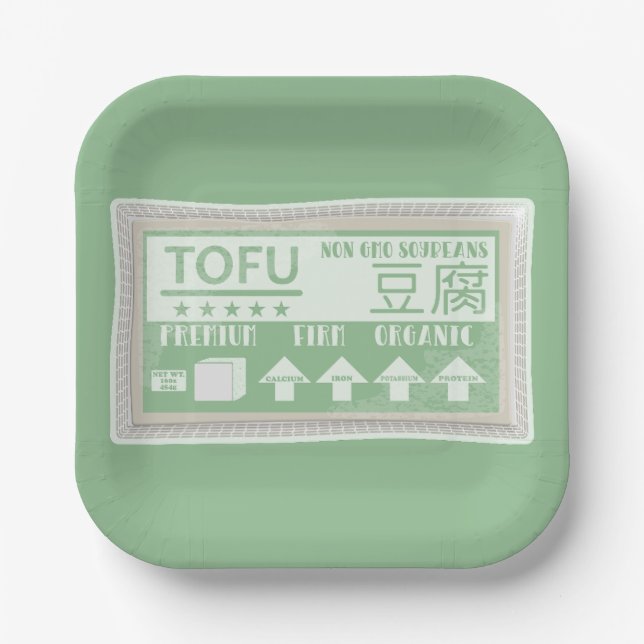 Tofu Vegan Vegetarian food Paper Plates (Front)