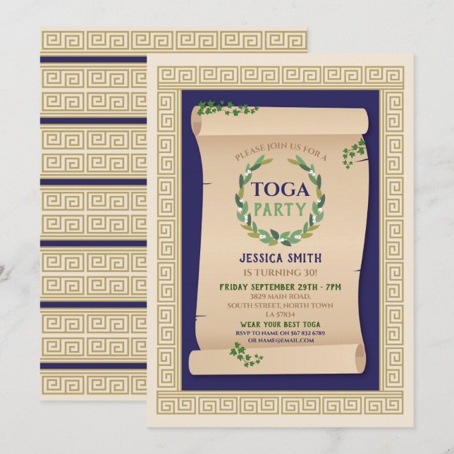 Toga Party Ancient Roman Birthday Ivy Scroll Invitation (Front/Back)