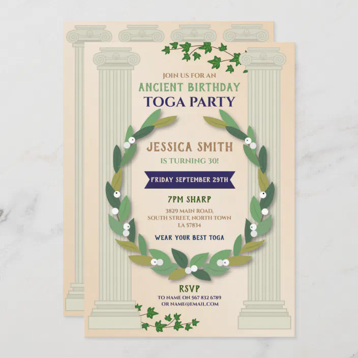 Toga Party Birthday Ivy Scroll Ancient Roman Invitation Zazzle Com