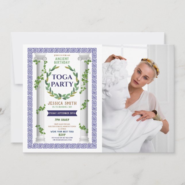 Toga Party Birthday Ivy Scroll Ancient Roman Photo Invitation (Front)