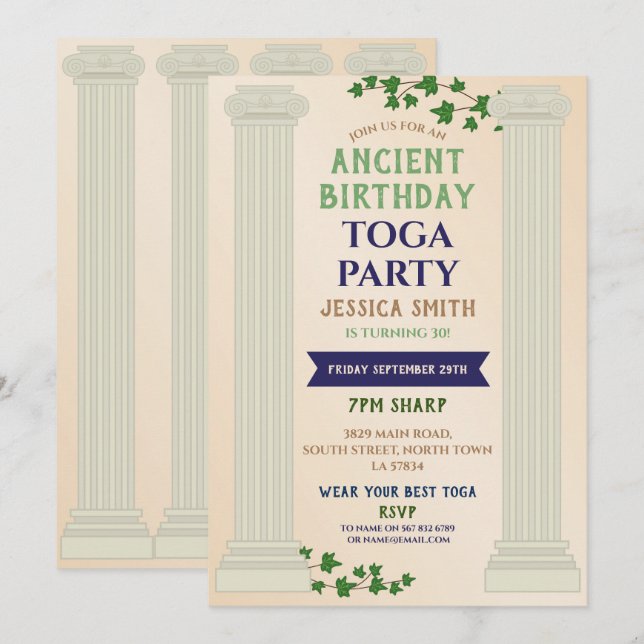 Toga Party Birthday Roman Ivy Scroll Ancient Invitation (Front/Back)