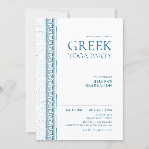 Toga Party in blue with Greek stone elements Invitation