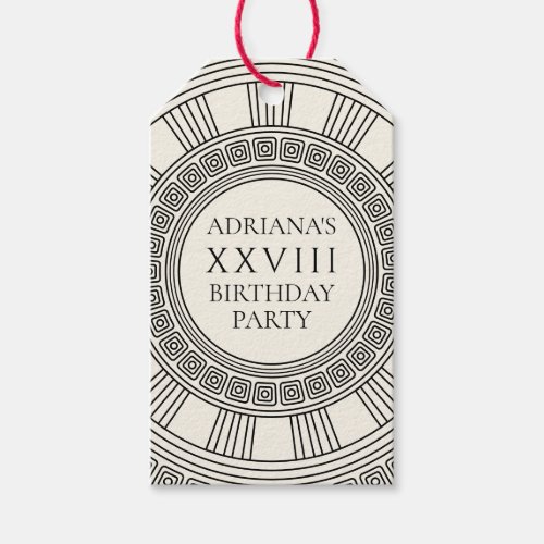 Toga themed party with Greek key pattern Gift Tags