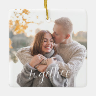 Together 2-sided Custom Photo Rustic Holly Pine Ceramic Ornament