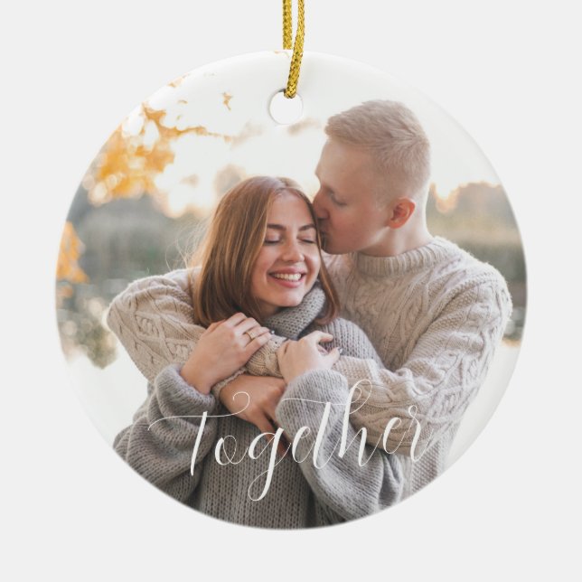 Together 2-sided Custom Photo Rustic Milestone Ceramic Ornament (Front)
