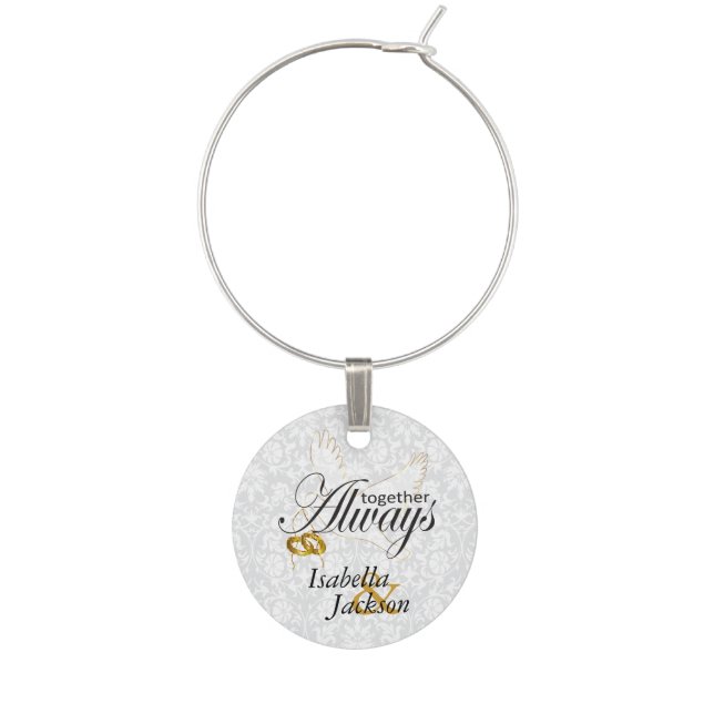Together Always Wedding Dove Wine Glass Charm (Front)