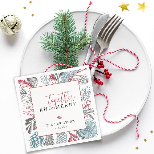 Together and Merry Holiday Greenery Paper Napkins