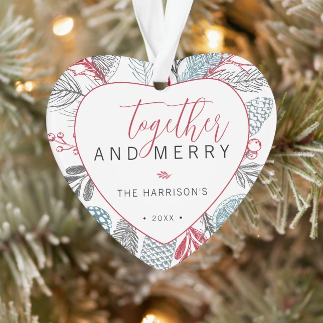 Together and Merry Holiday Greenery Photo Ornament (Tree)