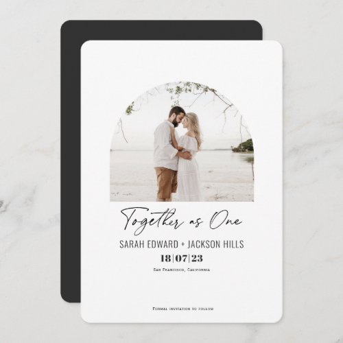 Together as one Simple elegant modern arch photo Save The Date