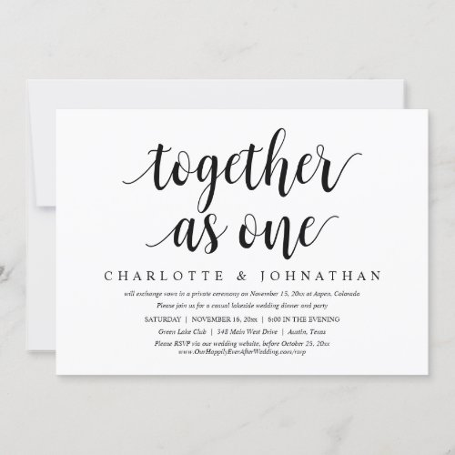 Together as one Wedding Elopement Dinner Party Invitation