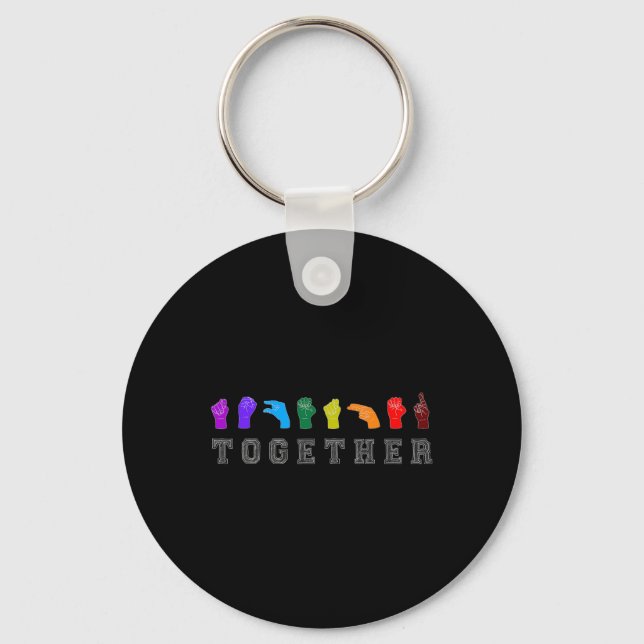 Together ASL Sign Language Handsigns LGBT Awarenes Keychain (Front)