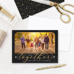 Together Black and Gold Family Photo Holiday Card<br><div class="desc">This elegant Christmas photo greeting card celebrates being together again with loved ones! The design can be fully-personalized with your favorite landscape photo, a Merry Christmas (or other) greeting, family name, and year. Features a black background with a subtle painted texture, faux gold foil script lettering, and an ached photo...</div>