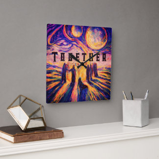 Together by the fire Mystical Square Wall Clock