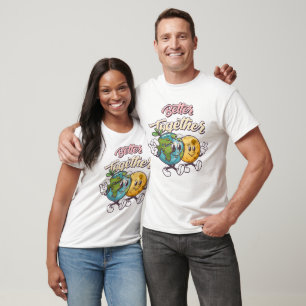 Together Earth and Moon - Retro Cartoon Graphic T-Shirt