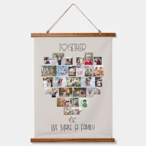 Together Family Heart Shaped 29 Photo Collage Hanging Tapestry