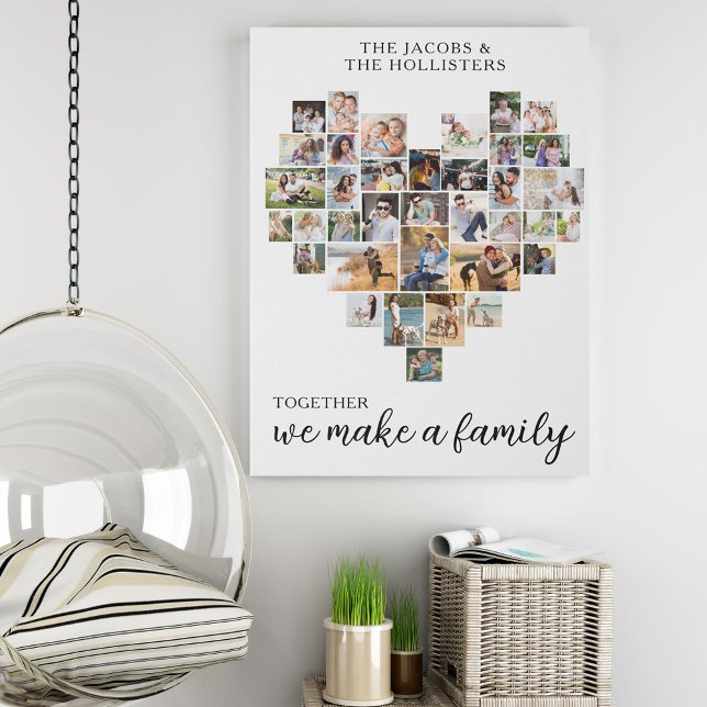 Together Family Love Heart Shape 36 Photo Collage Faux Canvas Print (Creator Uploaded)