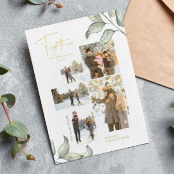 Together For Christmas 5 Photo Collage Gold Foil Holiday Card by origamiprints at Zazzle