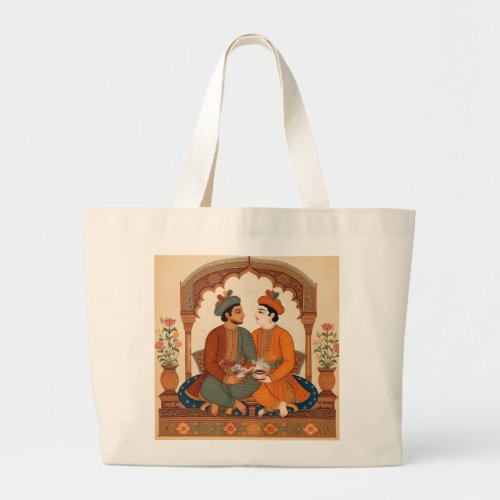 Together for Supper _ Indian Gay Couple Painting Large Tote Bag
