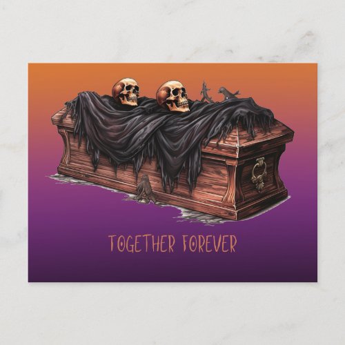 Together Forever Casket Skulls Purple Halloween Holiday Postcard