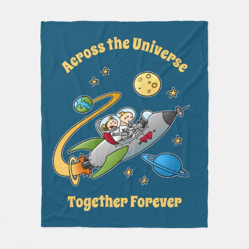 Together Forever Cosmic Love Journey Funny Cartoon Fleece Blanket