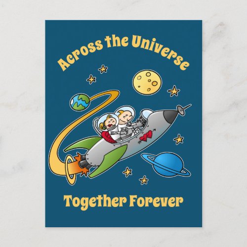 Together Forever Cosmic Love Journey Funny Cartoon Postcard
