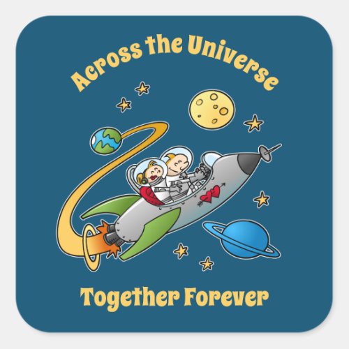 Together Forever Cosmic Love Journey Funny Cartoon Square Sticker