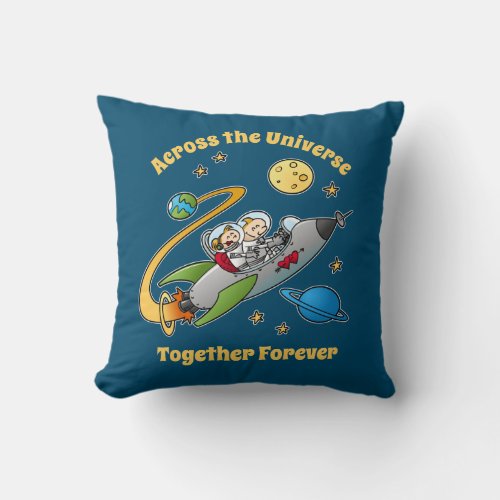 Together Forever Cosmic Love Journey Funny Cartoon Throw Pillow