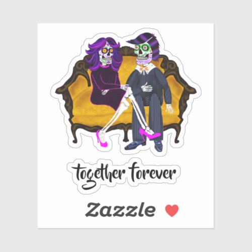 Together Forever Modern Sugar Skulls Yellow Couch Sticker