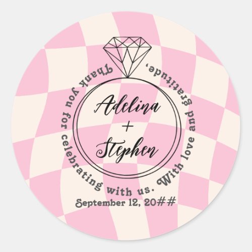 Together Forever Pink Wedding Ring Favor Thank You Classic Round Sticker