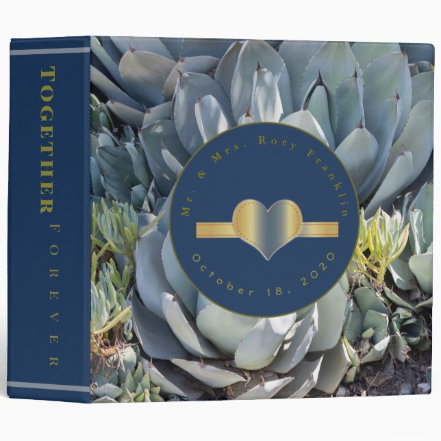 Together Forever Succulent Plant Wedding Album 3 Ring Binder (Front/Spine)
