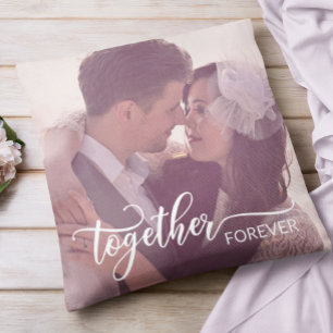 Together Forever Typography Custom Photo Valentine Throw Pillow