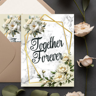 Together Forever White Roses and Gold Frame Weddin Invitation