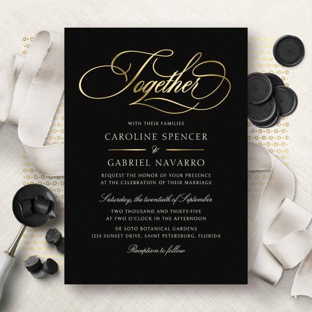 Together Formal Elegant Calligraphy Wedding Foil Invitation (Creator Uploaded)
