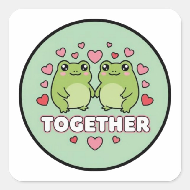 Together Frog Sticker Cute Couple Frogs Holding Ha (Front)
