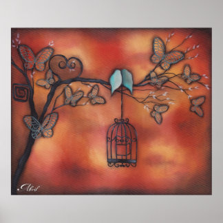 Together in Fall Birds Poster