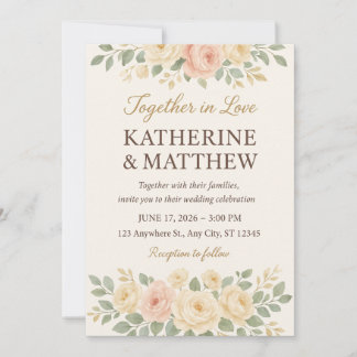 Together in Love – Elegant Floral Wedding Invitati Invitation