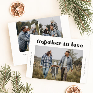 Together in Love Modern Three Photo Christmas Holiday Card