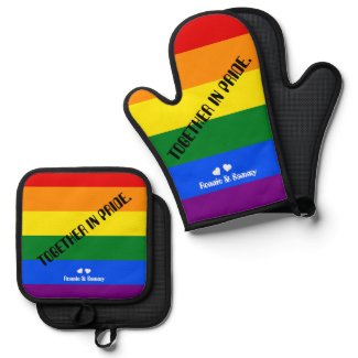 'Together in Pride.' LGBT Rainbow Flag Pride Month Oven Mitt & Pot Holder Set