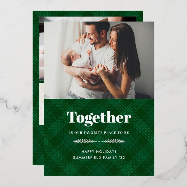 Together is Our Favorite Place Family Photo Silver Foil Holiday Card (Front/Back)