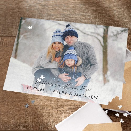 Together is Our Happy Place Christmas Family Photo Jigsaw Puzzle
