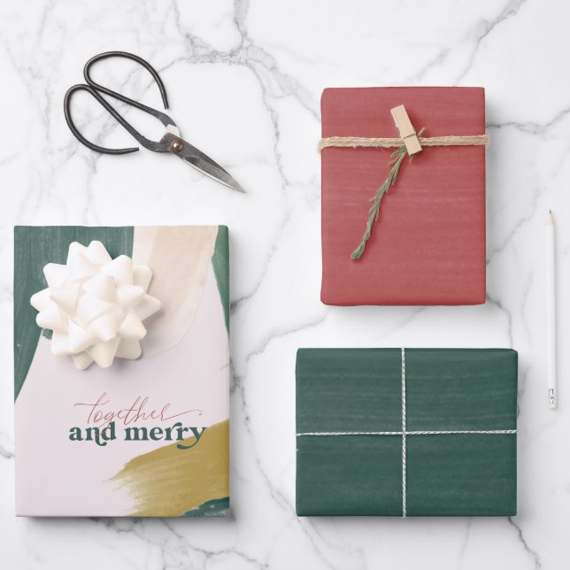 Together & Merry | Abstract Modern Christmas Wrapping Paper Sheets (Front)
