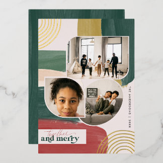 Together & Merry | Modern Abstract Photo Christmas Foil Invitation