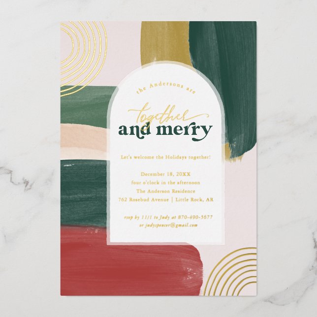 Together & Merry | Modern Christmas Party Invitati Foil Invitation (Front)