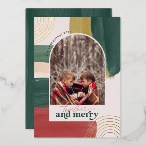 Together  Merry  Photo Arch Modern Christmas  Foil Invitation