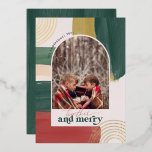 Together & Merry | Photo Arch Modern Christmas  Foil Invitation<br><div class="desc">Featuring beautiful abstract paint brush strokes and trendy arch framing your favorite photo. Modern color palette and gold accents makes this photo card vintage feeling with a modern flair. Classic earth tones of stunning copper tone and dark green are perfect for the holidays. Add your choice of personalization for a...</div>