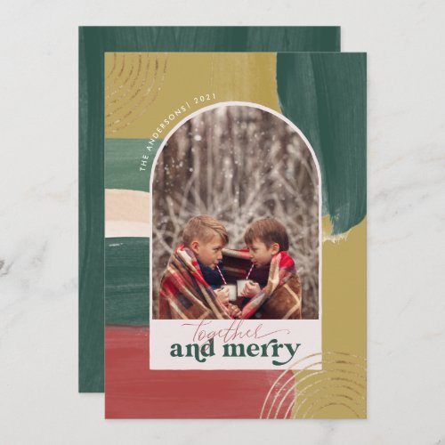 Together  Merry  Photo Arch Modern Christmas Holiday Card