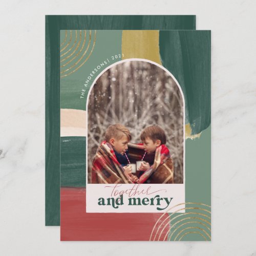 Together  Merry  Photo Arch Modern Christmas Holiday Card