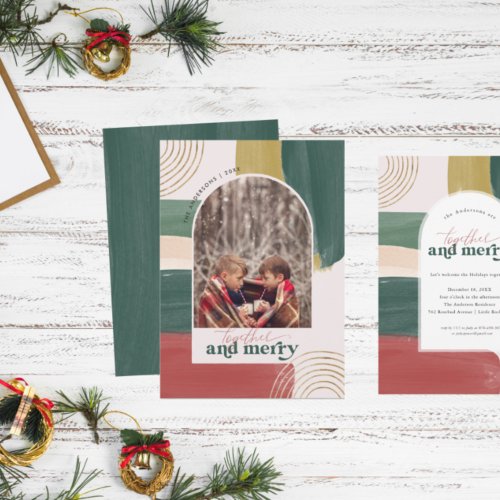 Together  Merry  Photo Arch Modern Christmas Holiday Card